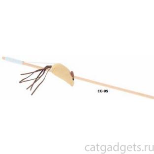 Удочка-дразнилка из хлопка и дерева "Мышка" 40 см (EC-05)