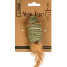 ЭКО игрушка "МЫШЬ" с перьями и кошачьей мятой, зеленая, 7,6см