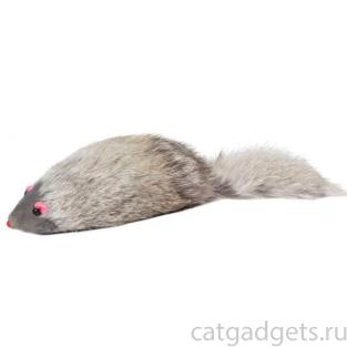 Игрушка для кошек "Мышь серая с пищалкой", 9см, натуральный мех 