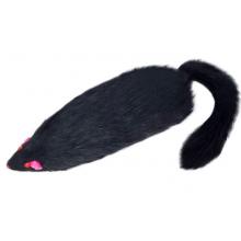 Игрушка для кошек "Мышь черная с пищалкой", 13см, натуральный мех