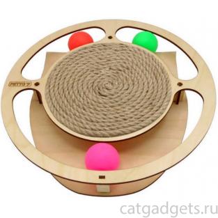 Игрушка для кошек развивающая Круг с шарикамии и когтеточкой из каната, 32*3,6 см