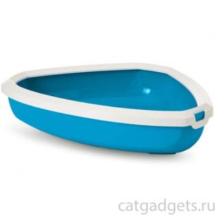 Туалет-лоток угловой для кошек Rincon c бортом, синий 58.5*45.5*12.5 см