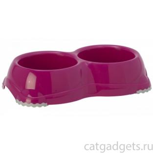 Двойная миска нескользящая Smarty, 2*330мл, ярко-розовая
