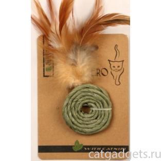 ЭКО игрушка "КОЛЕЧКО " с перьями и кошачьей мятой, 5 см зеленое 
