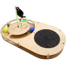 Игрушка для кошек развивающая Овал с шариками, когтеточкой и игрушкой на пружине, 49*27*3,6 см