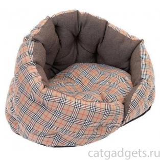 Лежак овальный пухлый, серия "Sleep-Шотландка" с подушкой коричневый