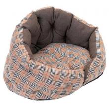Лежак овальный пухлый, серия "Sleep-Шотландка" с подушкой коричневый