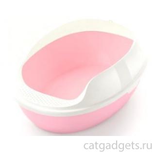 Туалет для кошек овальный с бортом без решетки, 50*38*20 см,  розовый