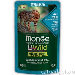 Cat BWild GRAIN FREE паучи из тунца с креветками и овощами для стерилизованных кошек